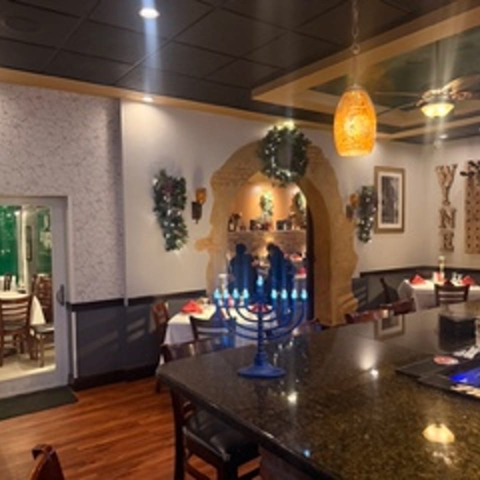 Bar area decorated for the holidays